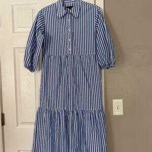Quince Striped Blue White Shirt Maxi Dress Closet Staple Basic Modest